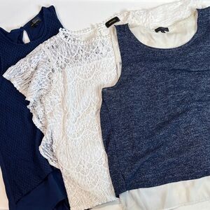 Spring Summer Top Bundle Size S White & Navy Lace Knot Sheer